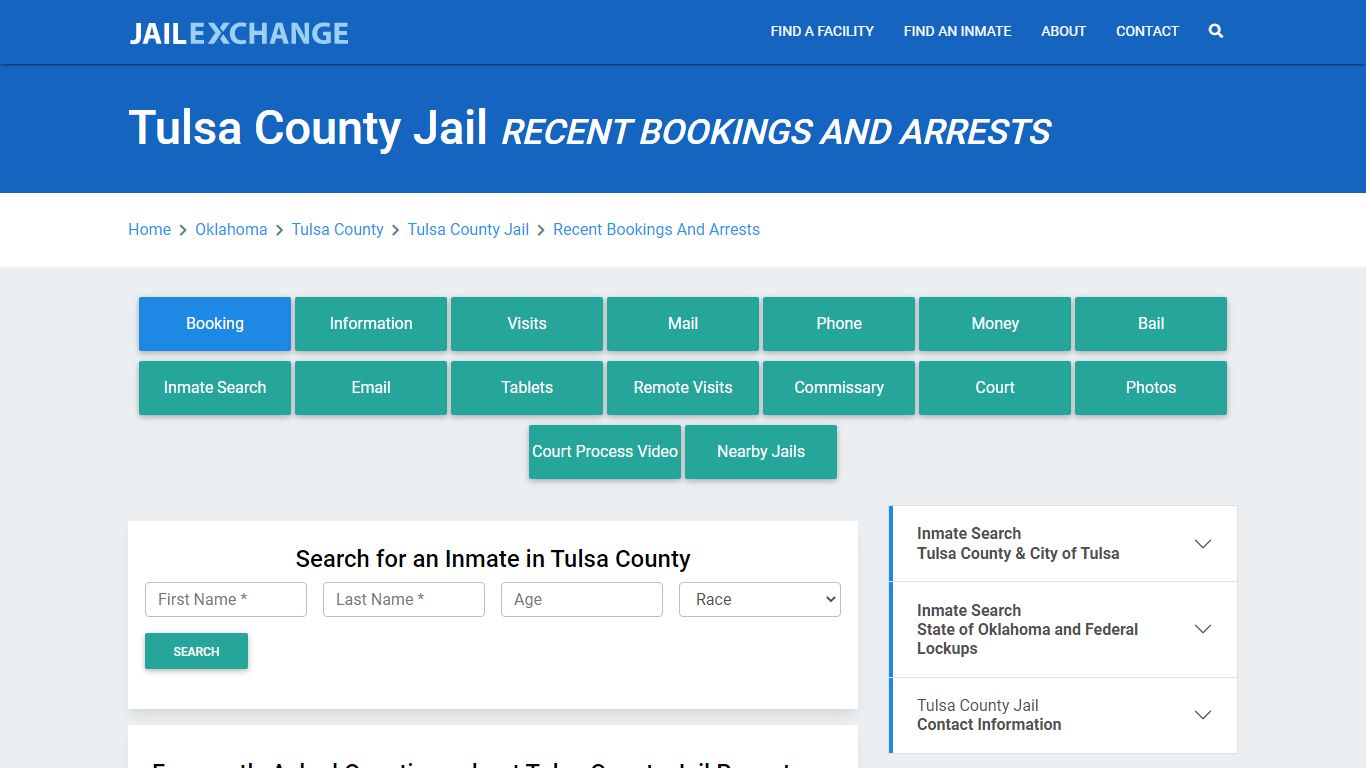 Tulsa County Jail Recent Bookings And Arrests - Jail Exchange