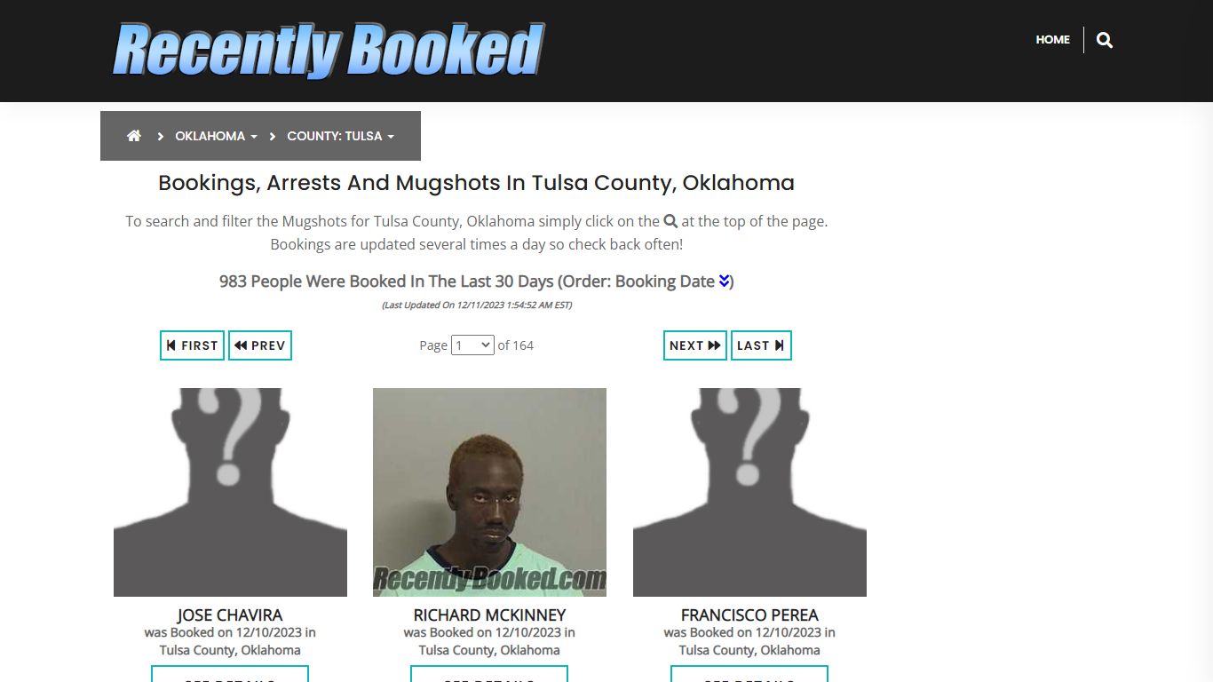Recent bookings, Arrests, Mugshots in Tulsa County, Oklahoma